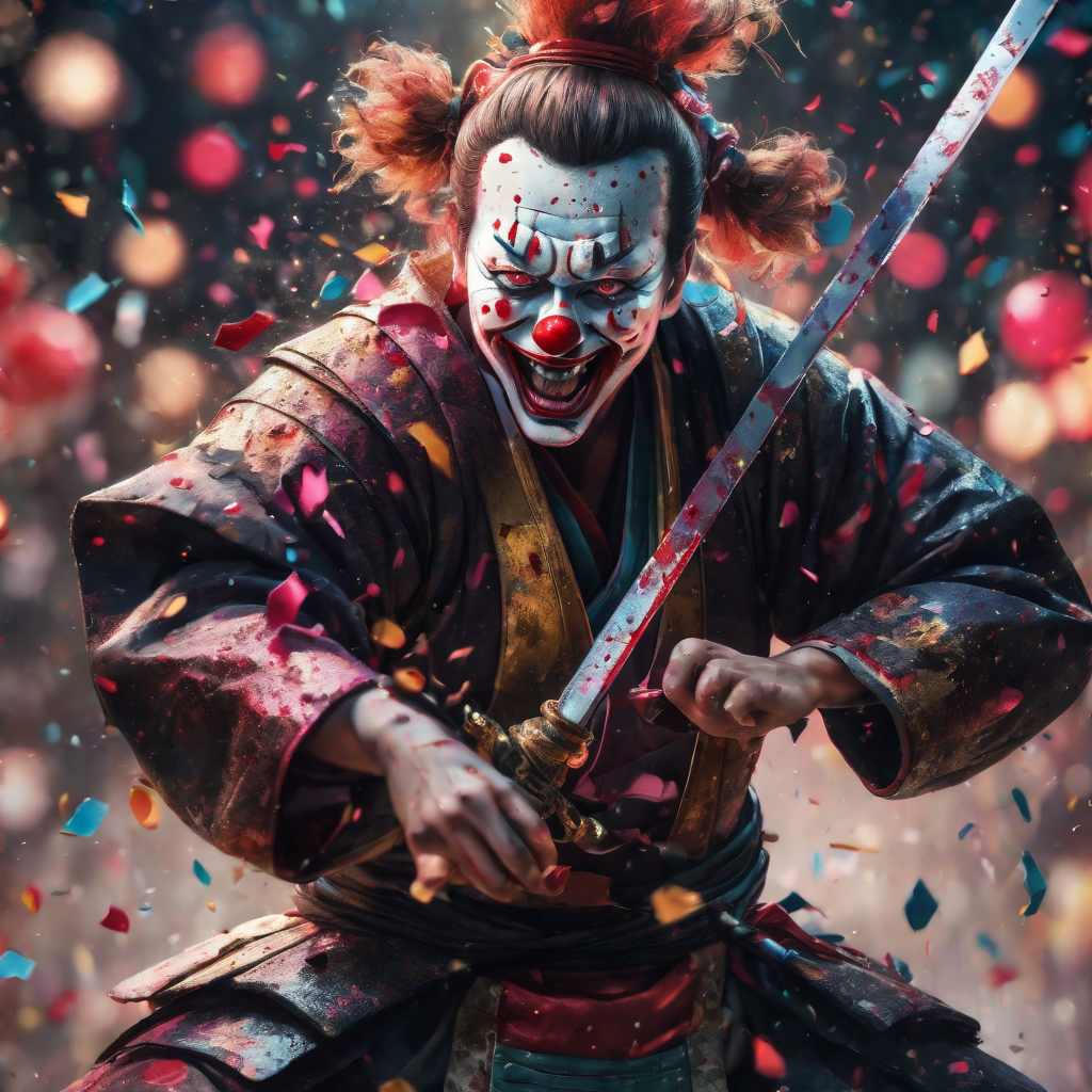 00054-A Samurai clown cutting in half a man.png